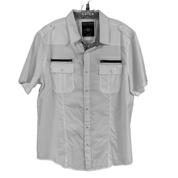 Machine Custom Co. Men's White Woven Casual Button Front Shirt - Picture 2 of 11